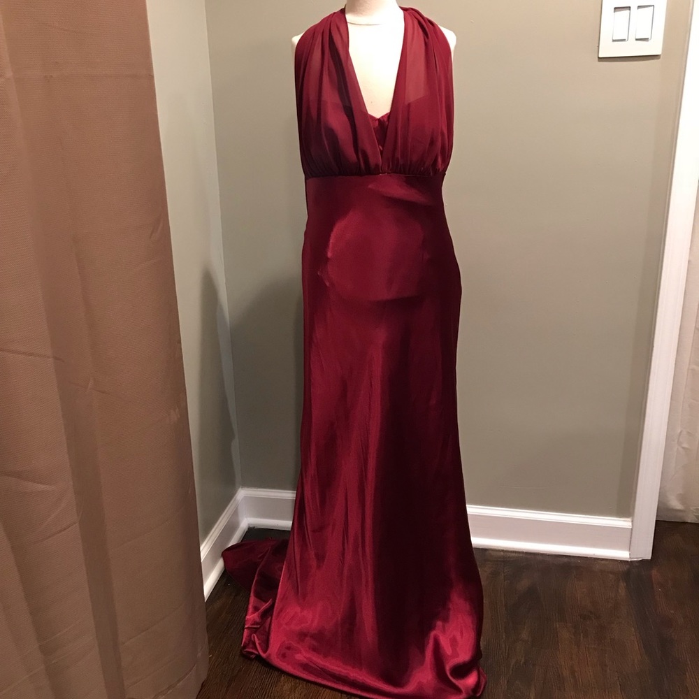 Wine color formal halter dress